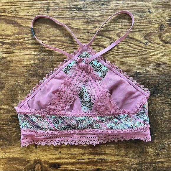 Victorias Secret Dusty Pink Pattern Lace Underwire Cropped Halter Bralette NWOT - Picture 6 of 8